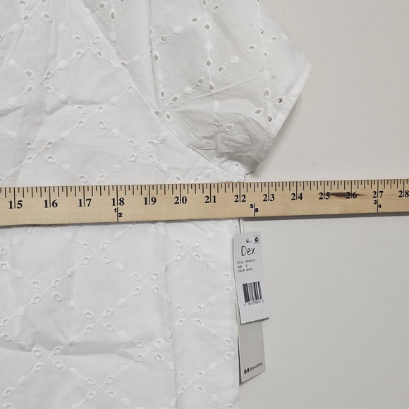 Dex Women Top Plus Size X Fit 14W Large White Cotton Front Short Sleeve V-neck - Picture 3 of 9